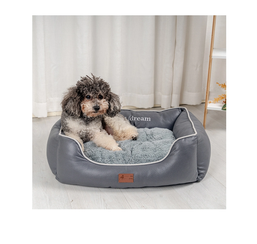 Rena Pet Waterproof Easy Clean Warm Soft Luxury Leathaire Comfortable Sleep Design Durable Rectangle Pet Bed