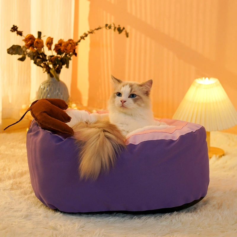 Luxury Eggplant Shape Semi-Enclosed Plush Cat Pet Bed