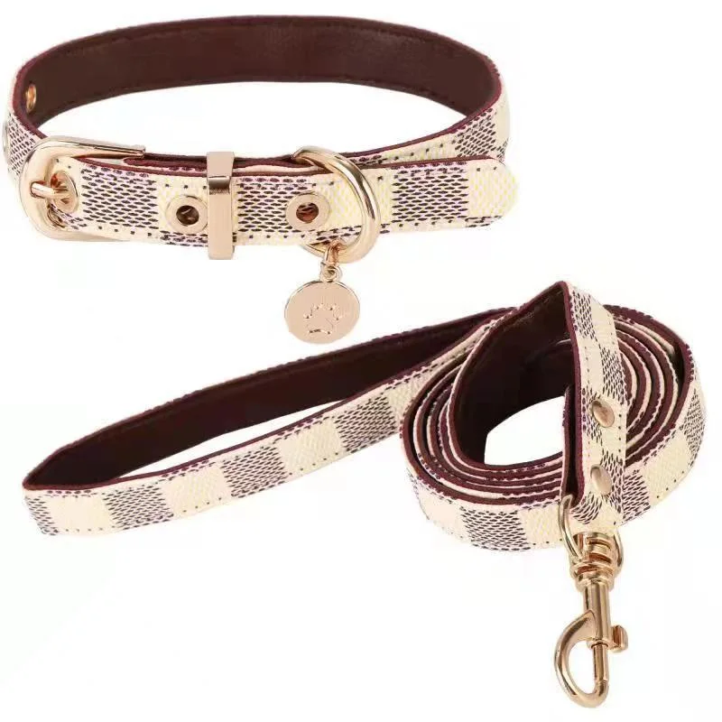 Trendy Classic Pet Leather Leads Dog Brand Harness Pet Collars