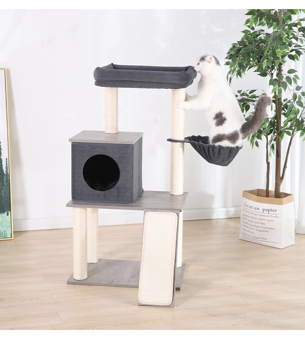 Modern Sisal Cat Tree House Gray Cat Furniture Pet Scratcher Condo Post Tower